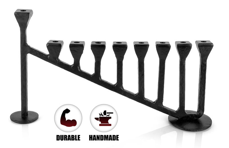 Stur-De Hanukkah Menorah 9-Branch Hanukiah - Decorative Menorahs for Chanukah, Handcrafted Iron Candlestick Holder - Compatible with Small Menorahs Hannukah Candles (MD25006) - Image 4